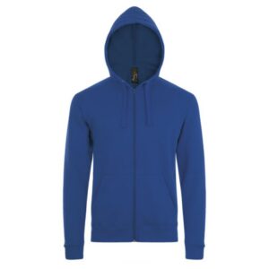 Hoodie with logo Stone Hoodie with logo unisex, full zipper and with kangaroo pocket at the front. Hood with drawstring with tone-on-tone cords. Ribbed cuff at the hem and sleeves. Side seam. No neck label. Fabric details: 260g/m², brushed material in 50% cotton - 50 % polyester. Depending on the surface we can use embroidery, engraving, 360° imprint or screen print.