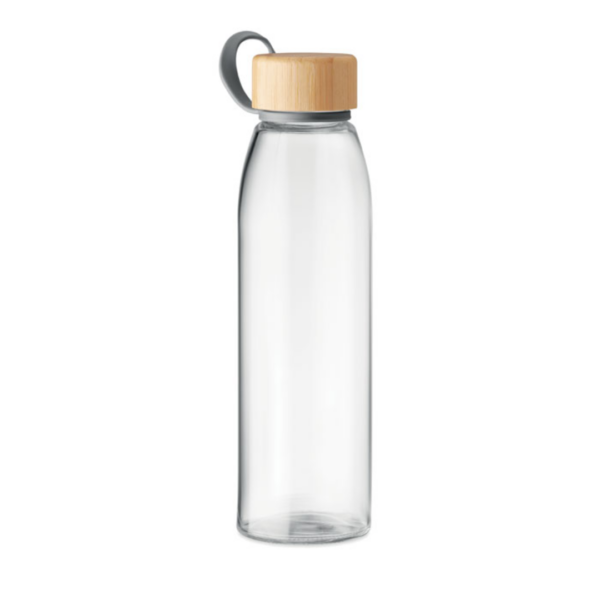 Water bottle with logo FJORD Glass bottle with logo with bamboo lid and TPU holder. Not suitable for carbonated drinks. Capacity: 500 ml. Leak free. Available color: Transparent Dimensions: Ø6X22.5CM Height: 22.5 cm Diameter: 6 cm Volume: 1.64 cdm3 Gross Weight: 0.409 kg Net Weight: 0.322 kg Magnus Business Gifts is your partner for merchandising, gadgets or unique business gifts since 1967. Certified with Ecovadis gold!