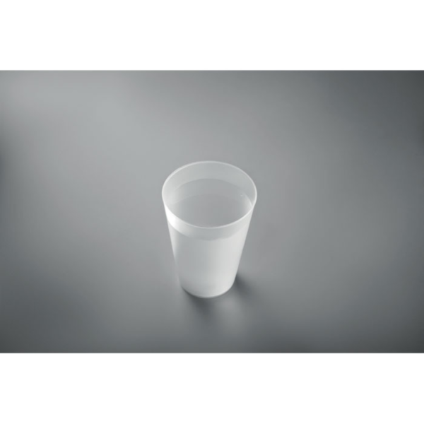 Cup with logo 300ml FESTA LARGE Reusable PP cup with logo with frosted finish. Capacity: 300 ml. Using reusable drinkware is a sustainable choice to help preventunnecessary waste. With throw away plastics becoming less popular, these reusable cups are the perfect solution to any event, party and festival. Available color: Transparent White, White, Black Dimensions: Ø7.5X10.5CM Height: 10.5 cm Diameter: 7.5 cm Volume: 0.061 cdm3 Gross Weight: 0.017 kg Net Weight: 0.015 kg Magnus Business Gifts is your partner for merchandising, gadgets or unique business gifts since 1967. Certified with Ecovadis gold!