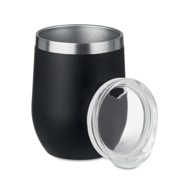 Mug with logo CHIN CHIN Powder coated double wall stainless steel 304 18/8 mug and can also be used as a wine glass. Capacity: 300ml. Bulk packaging. Available color: Matt Silver, Black, White Dimensions: Ø9X11CM Height: 11 cm Diameter: 9 cm Volume: 1.223 cdm3 Gross Weight: 0.224 kg Net Weight: 0.208 kg Magnus Business Gifts is your partner for merchandising, gadgets or unique business gifts since 1967. Certified with Ecovadis gold!