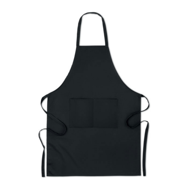 Gadget with logo Apron RAIPUR COLOUR Kitchen apron with 2 front pockets in 200 gr/m² organic cotton. Produced under a certified standard for the use of harmful substances in textile. Available color: Blue, Black Dimensions: 65X90CM Width: 90 cm Length: 65 cm Volume: 0.46 cdm3 Gross Weight: 0.15 kg Net Weight: 0.137 kg Magnus Business Gifts is your partner for merchandising, gadgets or unique business gifts since 1967. Certified with Ecovadis gold!