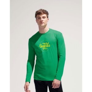 T-shirt with logo Monarch men ls T-shirt with logo and reinforced neck seam, elastic ribbed collar, straight cuffs, tubular knit. Fabric details: 150g/m², single jersey, 100% semi-combed ring spun cotton. Depending on the surface we can use embroidery, engraving, 360° imprint or screen print.