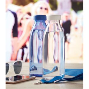 Water bottle with logo SPRING Water bottle with logo in RPET which is BPA free with PP lid. Leak-free. Capacity: 500 ml. Not suitable for carbonated drinks. Stay hydrated during the day and take a water bottle with you. This bottle is made from recycled PET plastic and is available in various colours Availeble colors: Transparent Lime, Transparent, Transparent Red, Transparent Orange, Transparent Light Blue, Royal Blue, Transparent Blue, Transparent Grey. Dimensions: Ø6.5X19.5CM Height: 19.5 cm Diameter: 6.5 cm Volume: 1.19 cdm3 Gross Weight: 0.083 kg Net Weight: 0.064 kg Magnus Business Gifts is your partner for merchandising, gadgets or unique business gifts since 1967. Certified with Ecovadis gold!