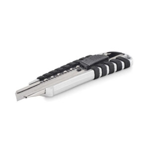 Gadget with logo retractable knife BOWIE Gadget with logo aluminium retractable knife with 8 carbon steel blades. Depending on the surface we can use embroidery, engraving, 360° imprint or screen print.