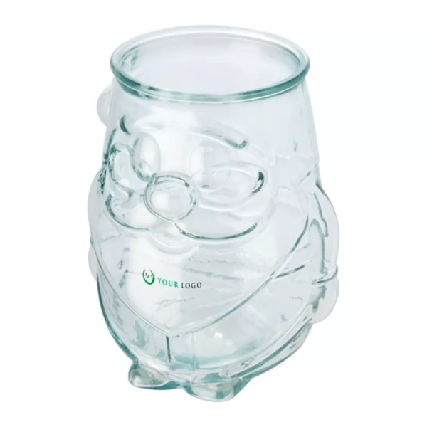 Tealight holder in recycled glass Nouel Recycled glass tealight holder with Santa Claus shape. Made from 1 glass bottle. Recycled glass is manufactured using less energy, raw material, and additives, than what is required for making traditional glass. Tealight not included. Recycled glass. Magnus Business Gifts is your partner for merchandising, gadgets or unique business gifts since 1967. Certified with Ecovadis gold!