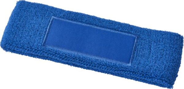 Sports headband with logo Soft fitness headband with logo in absorbent elastic cotton. Headband with rectangular 90x30mm patch for decoration. Available colors: Red, royal blue, navy, lime