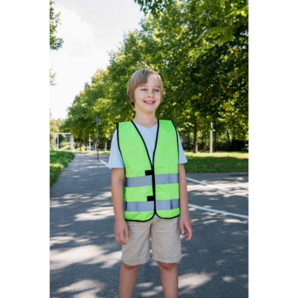 Safety vest with Logo Kids - Certified according to EN 17353:2020 Type AB3 - Two 5 cm wide reflective stripes all around the body - Adjustable size with two hook and loop fasteners Sizes: XXS = 3 - 4 years / XS = 3 - 6 years / S = 7 - 12 years Available color: Neon Green, Orange, Yellow, Neon Pink Magnus Business Gifts is your partner for merchandising, gadgets or unique business gifts since 1967. Certified with Ecovadis gold!