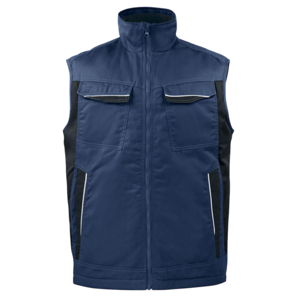 Projob Bodywarmer with logo Padded vest with zipper up to collar at front, with internal windflap and chin guard to prevent wind draft and chafing. Fleece lining in collar for increased comfort. Breast pockets on both sides, on the left side internal bracket for ID-card holder. Side pockets with zippers. Spacious inner pockets, also one phone pocket with Velcro closure. Extended back. Reflective piping at back and on front pockets. Lining can be opened to facilitate printing and embroidery. Available color: Skyblue, Blue, Red, Forest green, Khaki, Grey, Black Material: 65% polyester, 35% cotton 245 g/m2 Lining: 100% polyester Magnus Business Gifts is your partner for merchandising, gadgets or unique business gifts since 1967. Certified with Ecovadis gold!