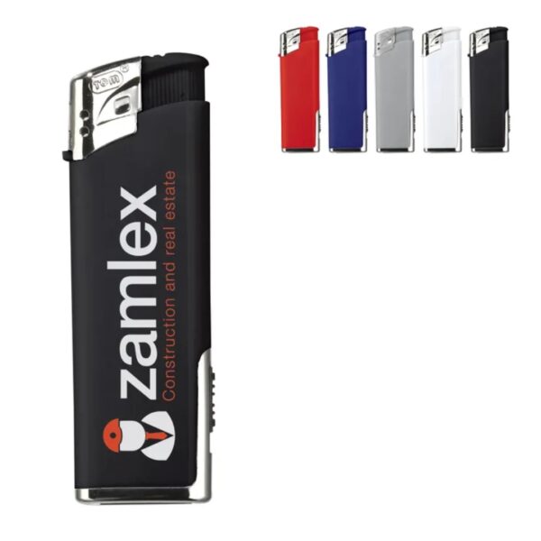 Led lighter with logo Take your branding to the next level by adding your logo to this multi functional tool. The LED Light Refillable Electronic Lighter offers a fantastic opportunity to promote your brand with a large print area, ensuring that your logo shines as brightly as the LED light. Childsafe - Refillable - Electronic. Dimensions: H11mm - L82mm - W25mm. Magnus Business Gifts is your partner for merchandising, gadgets or unique business gifts since 1967. Certified with Ecovadis gold!