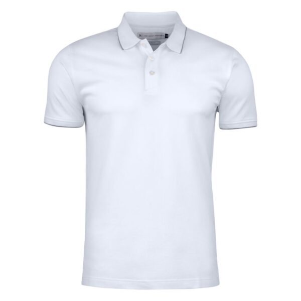 Golf Polo with logo Greenville Men Introducing our stylish and comfortable men's polo shirt, designed to enhance your performance on the golf course while keeping you looking and feeling your best. Crafted from high-quality materials and featuring thoughtful design details, this golf polo with logo is the perfect addition to any golfer's wardrobe. Our polo shirt is tailored for both style and comfort, with a classic white stripe at the collar and sleeves adding a touch of sophistication to the design. Made from a comfortable stretch material in Lacoste knit, it offers freedom of movement and flexibility, allowing you to swing with ease and confidence. The enzyme-washed finish gives the polo shirt a soft and luxurious feel, while the short placket and absence of buttons add a modern and streamlined look. The grey stripe on white polo shirts adds a subtle contrast, creating a timeless and elegant aesthetic that is sure to turn heads on the course. Magnus Business Gifts is your partner for merchandising, gadgets or unique business gifts since 1967. Certified with Ecovadis gold!