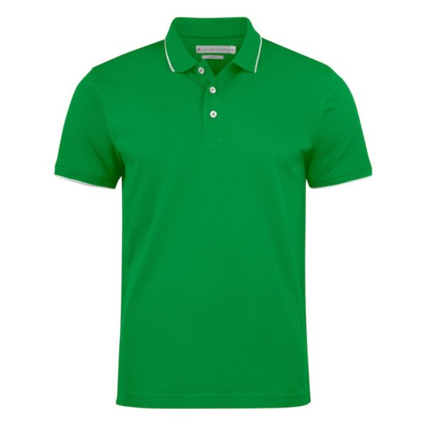 Golf Polo with logo Greenville Men Introducing our stylish and comfortable men's polo shirt, designed to enhance your performance on the golf course while keeping you looking and feeling your best. Crafted from high-quality materials and featuring thoughtful design details, this golf polo with logo is the perfect addition to any golfer's wardrobe. Our polo shirt is tailored for both style and comfort, with a classic white stripe at the collar and sleeves adding a touch of sophistication to the design. Made from a comfortable stretch material in Lacoste knit, it offers freedom of movement and flexibility, allowing you to swing with ease and confidence. The enzyme-washed finish gives the polo shirt a soft and luxurious feel, while the short placket and absence of buttons add a modern and streamlined look. The grey stripe on white polo shirts adds a subtle contrast, creating a timeless and elegant aesthetic that is sure to turn heads on the course. Magnus Business Gifts is your partner for merchandising, gadgets or unique business gifts since 1967. Certified with Ecovadis gold!