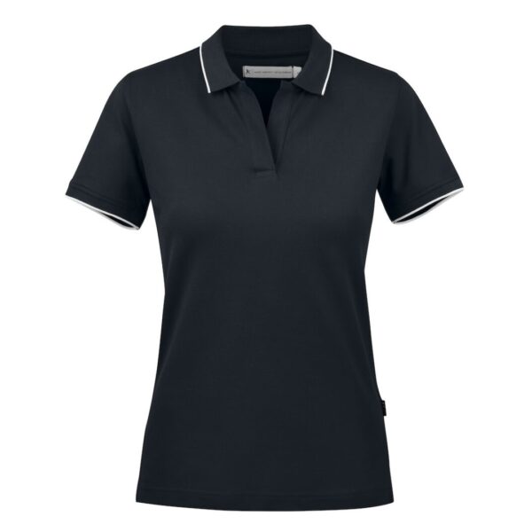 Golf Polo with logo Greenville Ladies Introducing our stylish and comfortable women's polo shirt, designed to enhance your performance on the golf course while keeping you looking and feeling your best. Crafted from high-quality materials and featuring thoughtful design details, this polo shirt is the perfect addition to any golfer's wardrobe. Our polo shirt is tailored for both style and comfort, with a classic white stripe at the collar and sleeves adding a touch of sophistication to the design. Made from a comfortable stretch material in Lacoste knit, it offers freedom of movement and flexibility, allowing you to swing with ease and confidence. The enzyme-washed finish gives the polo shirt a soft and luxurious feel, while the short placket and absence of buttons add a modern and streamlined look. The grey stripe on white polo shirts adds a subtle contrast, creating a timeless and elegant aesthetic that is sure to turn heads on the course. Magnus Business Gifts is your partner for merchandising, gadgets or unique business gifts since 1967. Certified with Ecovadis gold!