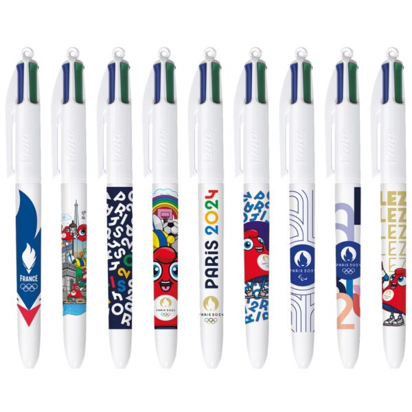 BIC PARIS 2024 Olympic Edition The BIC 4 Colors Decors pen revisits the timeless BIC 4 Colors Original pen with 3 designs in the colors of the Paris 2024 Olympic Games This ballpoint pen comes in 3 Paris 2024 Olympic designs to collect Blue, red, green, black: 4 colors to write, organize your notes or even create a creative journal, such as a “bullet journal”. Equipped with 4 medium 1.0 mm tips, this versatile ballpoint pen adapts to different uses and offers thick, well-defined lines Made in France, the BIC 4 Colors retractable ballpoint pen offers extreme longevity: its 4 cartridges write an average of 8 km Magnus Business Gifts is your partner for merchandising, gadgets or unique business gifts since 1967. Certified with Ecovadis gold!